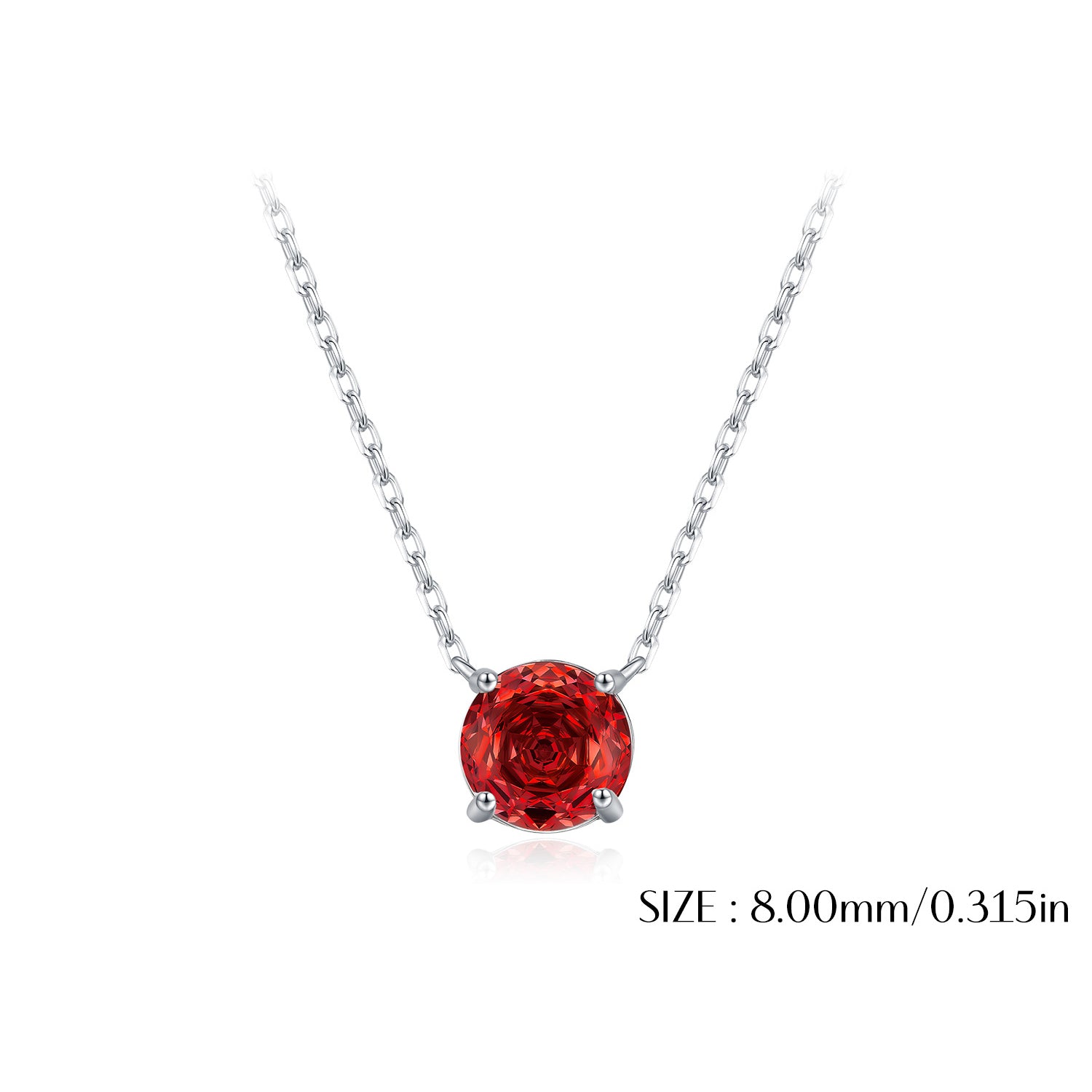 925 Sterling Silver Rose Cut Garnet Red Zircon Solitaire Necklace 80200534