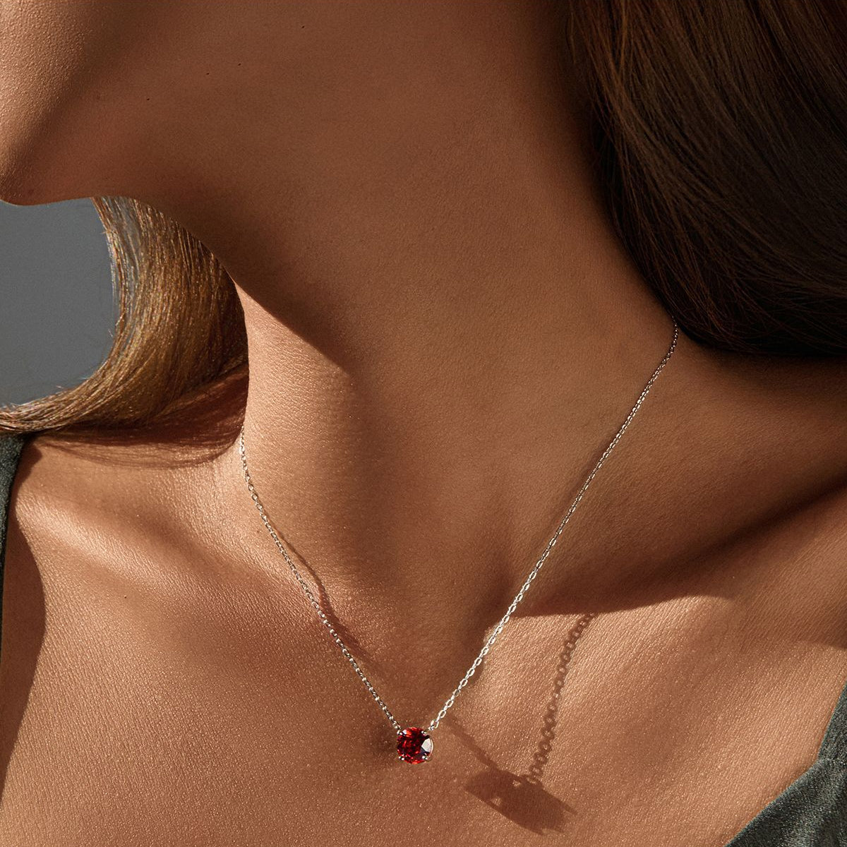 925 Sterling Silver Rose Cut Garnet Red Zircon Solitaire Necklace 80200534