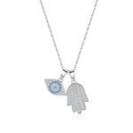 925 Sterling Silver Evil Eye and Hamsa Hand Pavé Necklace 80200535