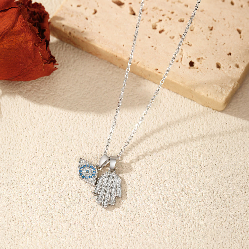 925 Sterling Silver Evil Eye and Hamsa Hand Pavé Necklace 80200535