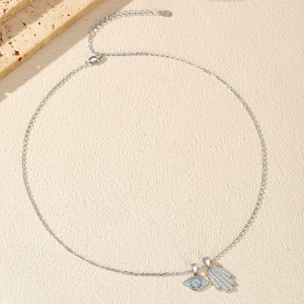 925 Sterling Silver Evil Eye and Hamsa Hand Pavé Necklace 80200535