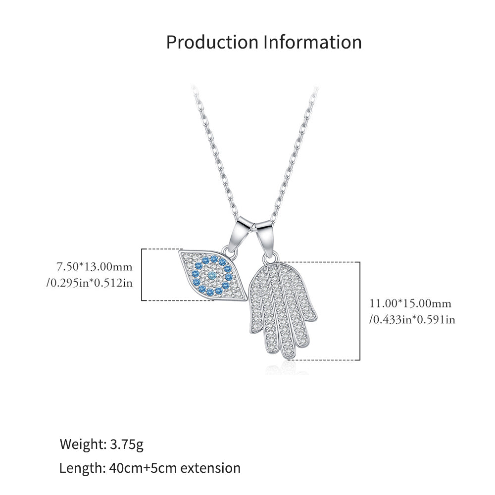 925 Sterling Silver Evil Eye and Hamsa Hand Pavé Necklace 80200535