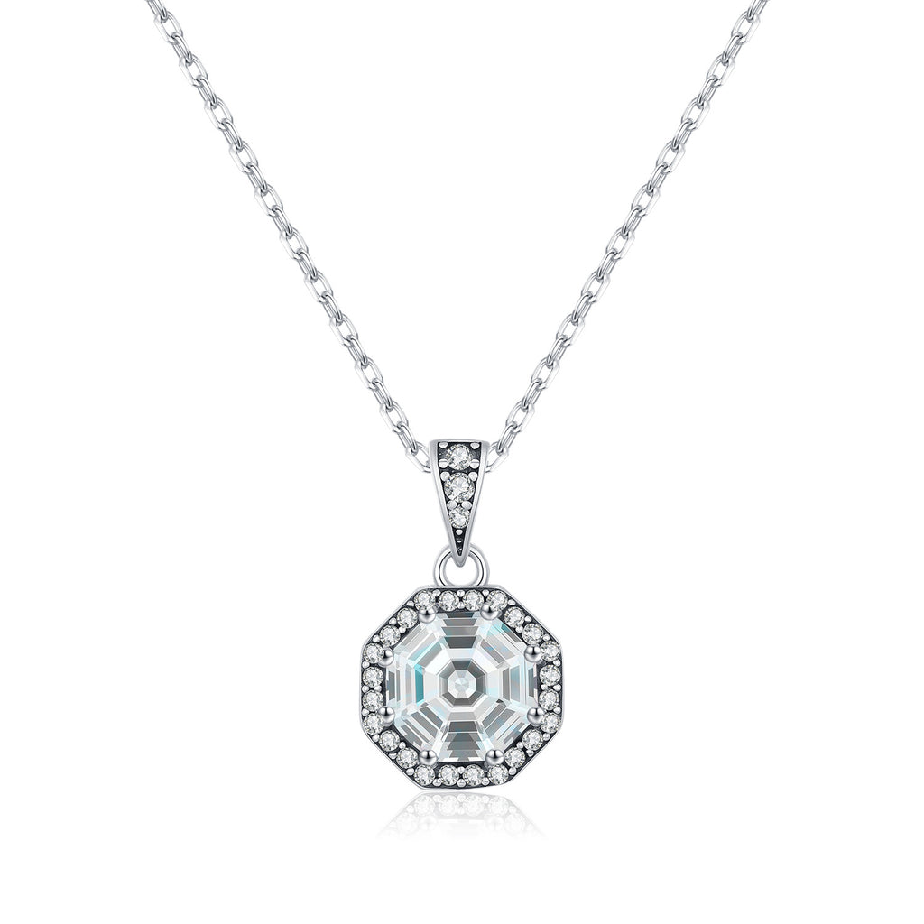 925 Sterling Silver Vintage Octagon CZ Halo Pendant Necklace 80200542