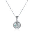 925 Sterling Silver Vintage Octagon CZ Halo Pendant Necklace 80200542