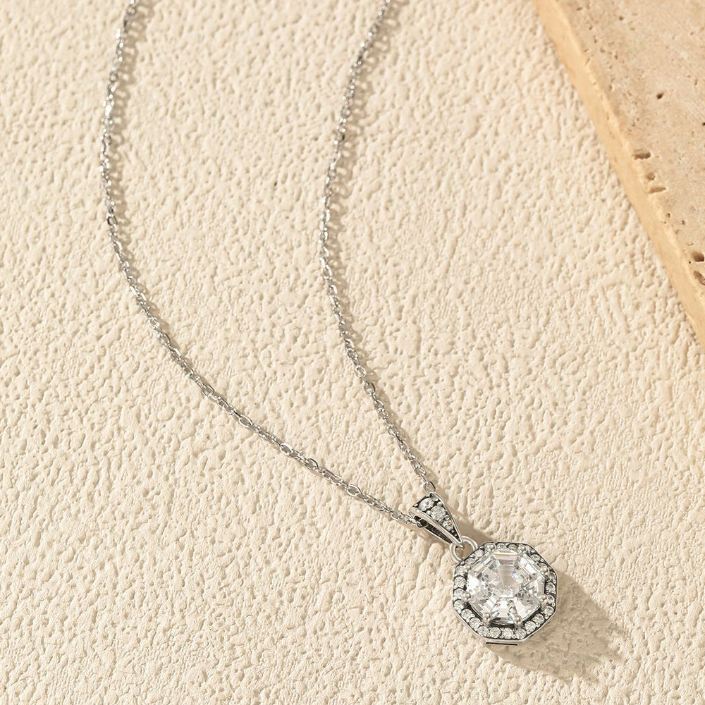 925 Sterling Silver Vintage Octagon CZ Halo Pendant Necklace 80200542