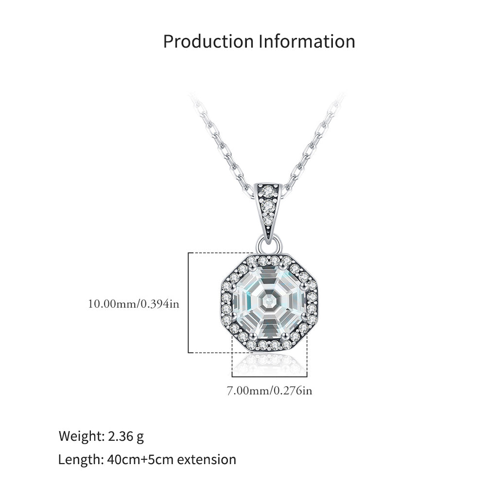 925 Sterling Silver Vintage Octagon CZ Halo Pendant Necklace 80200542