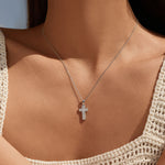925 Sterling Silver Square Zircon Cross Necklace 80200567