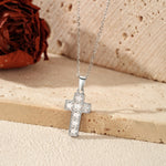 925 Sterling Silver Square Zircon Cross Necklace 80200567