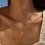 925 Sterling Silver Square Zircon Cross Necklace 80200567