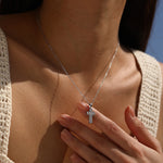 925 Sterling Silver Square Zircon Cross Necklace 80200567