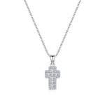 925 Sterling Silver Zircon Halo Cross Necklace 80200568