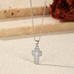 925 Sterling Silver Zircon Halo Cross Necklace 80200568