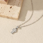 925 Sterling Silver Zircon Halo Cross Necklace 80200568