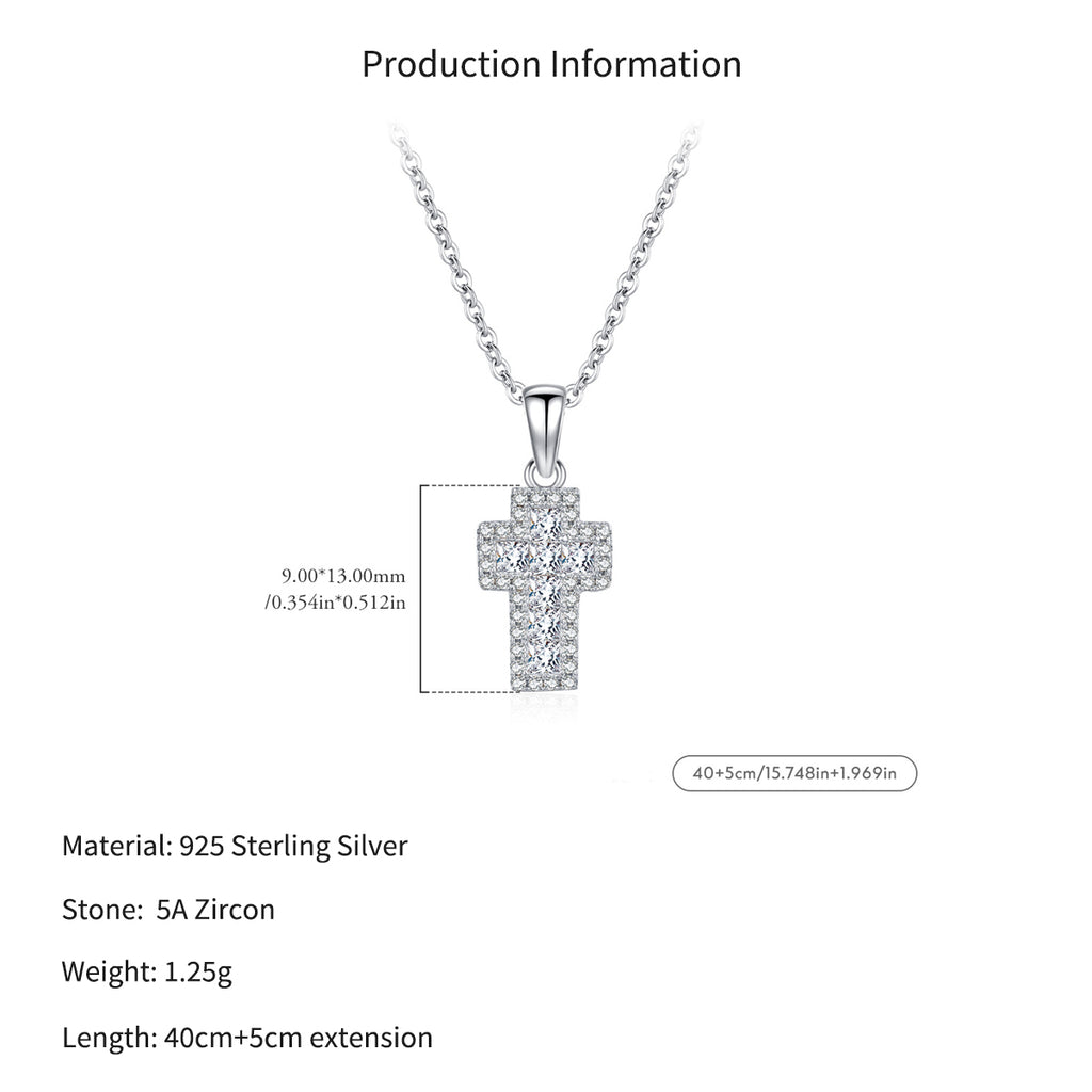 925 Sterling Silver Zircon Halo Cross Necklace 80200568