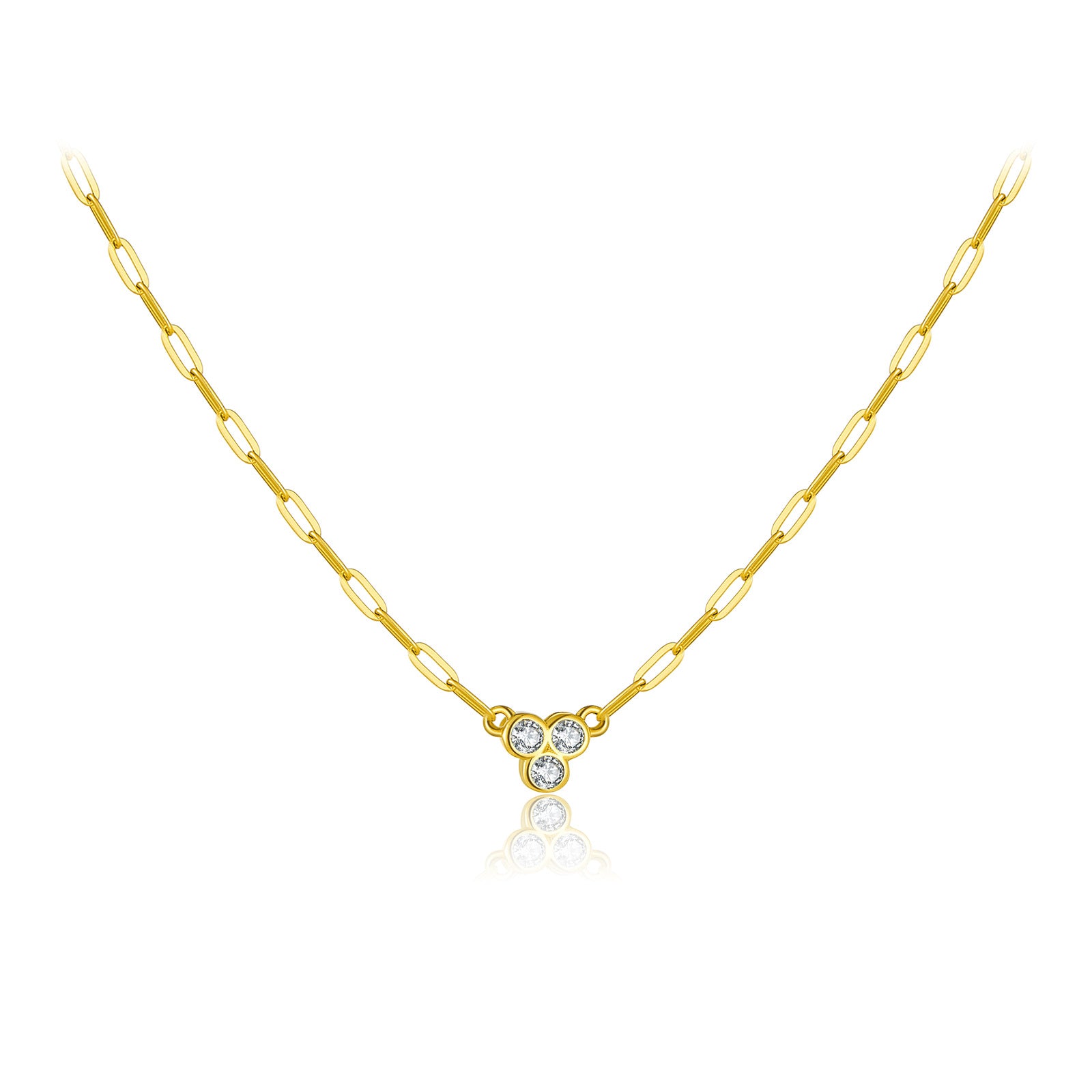 925 Sterling Silver Three Stone Paperclip Chain Necklace 80200569