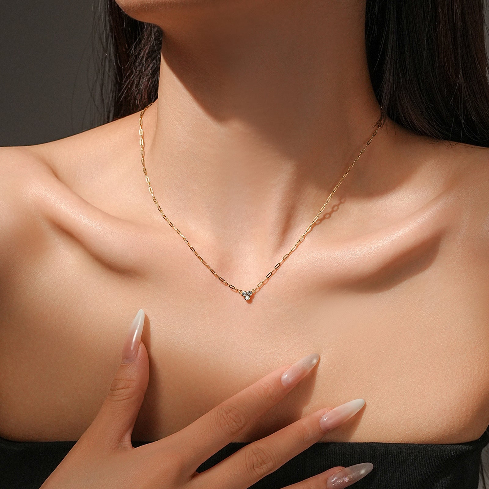 925 Sterling Silver Three Stone Paperclip Chain Necklace 80200569