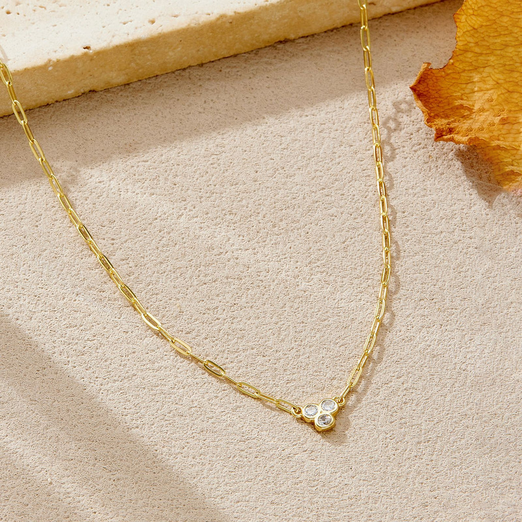 925 Sterling Silver Three Stone Paperclip Chain Necklace 80200569