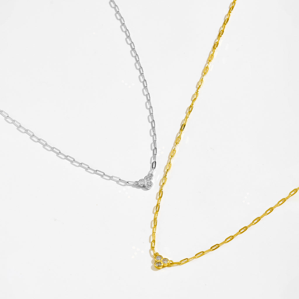 925 Sterling Silver Three Stone Paperclip Chain Necklace 80200569