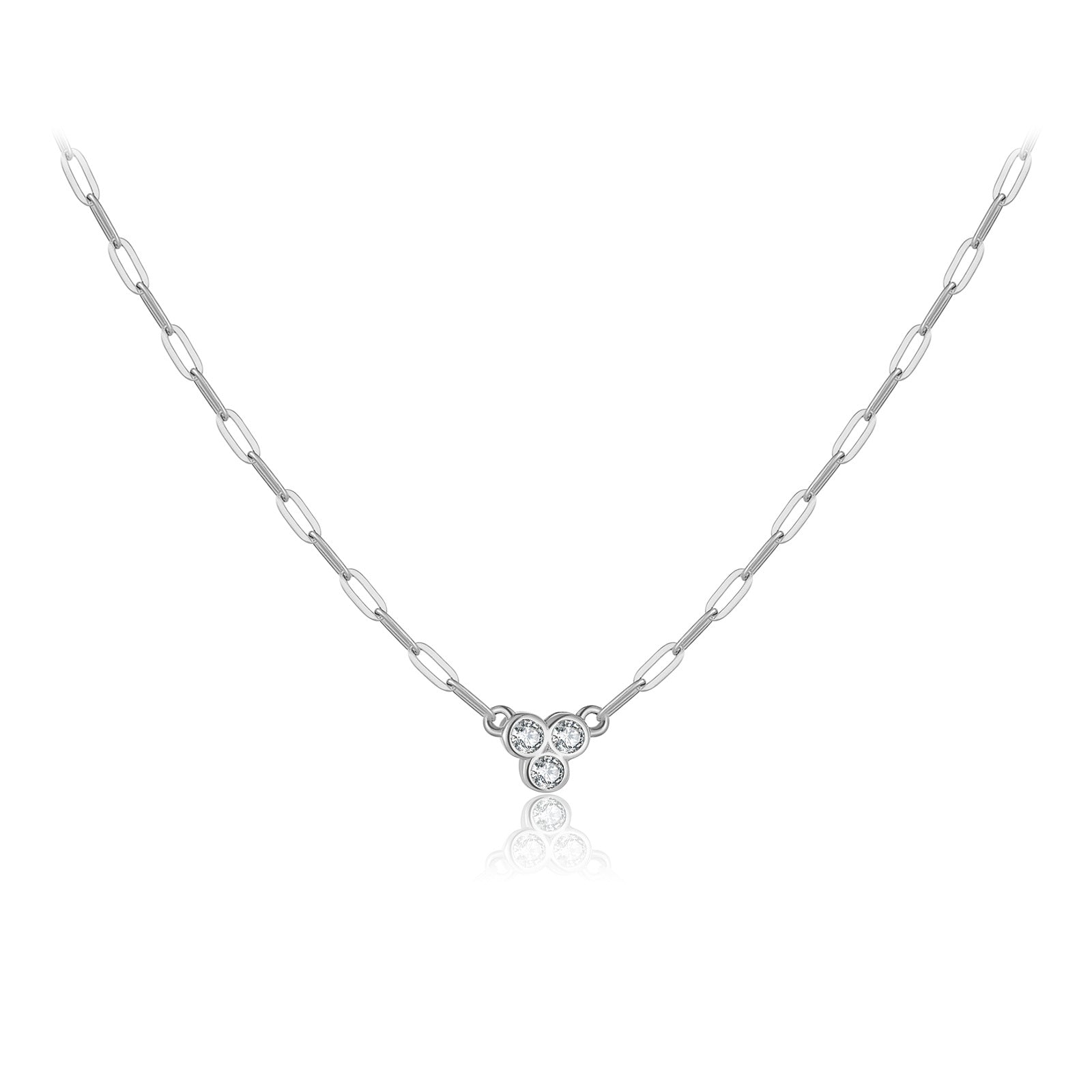 925 Sterling Silver Three Stone Paperclip Chain Necklace 80200569