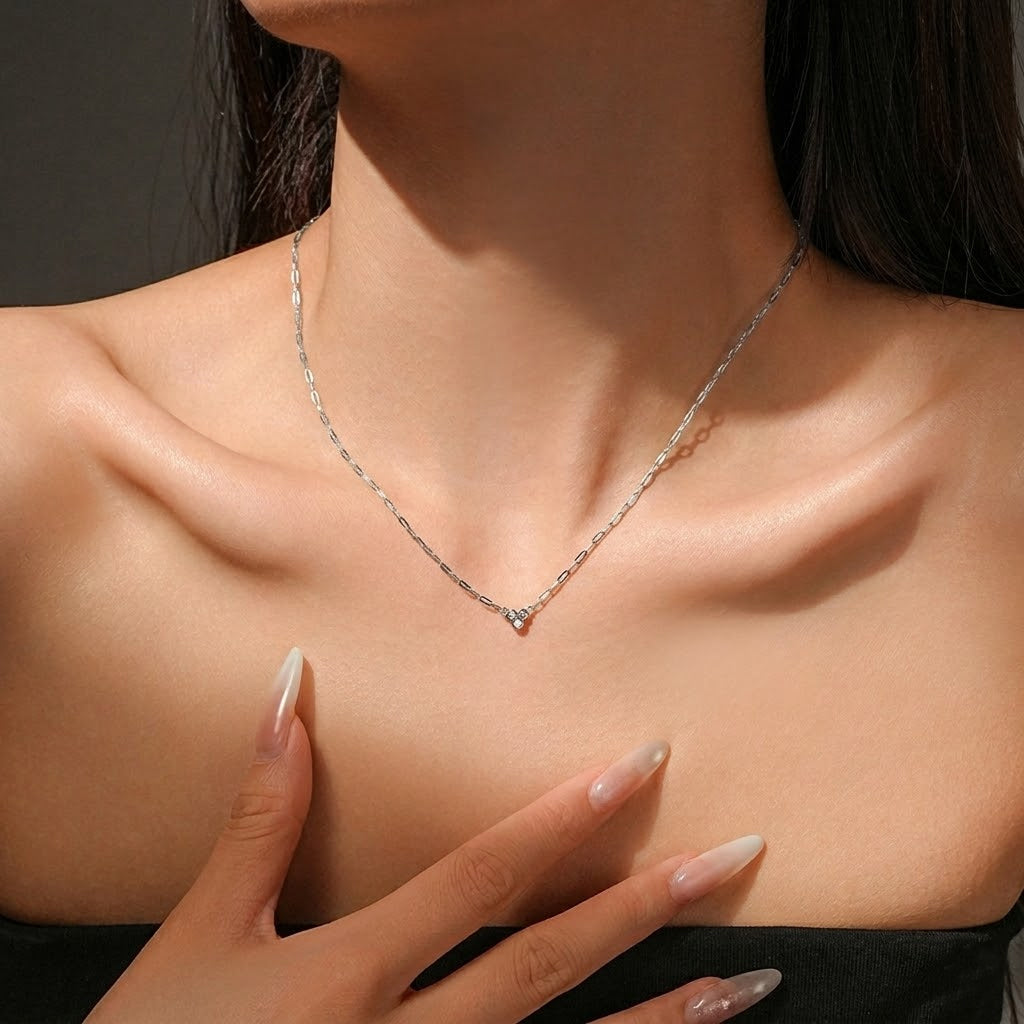 925 Sterling Silver Three Stone Paperclip Chain Necklace 80200569