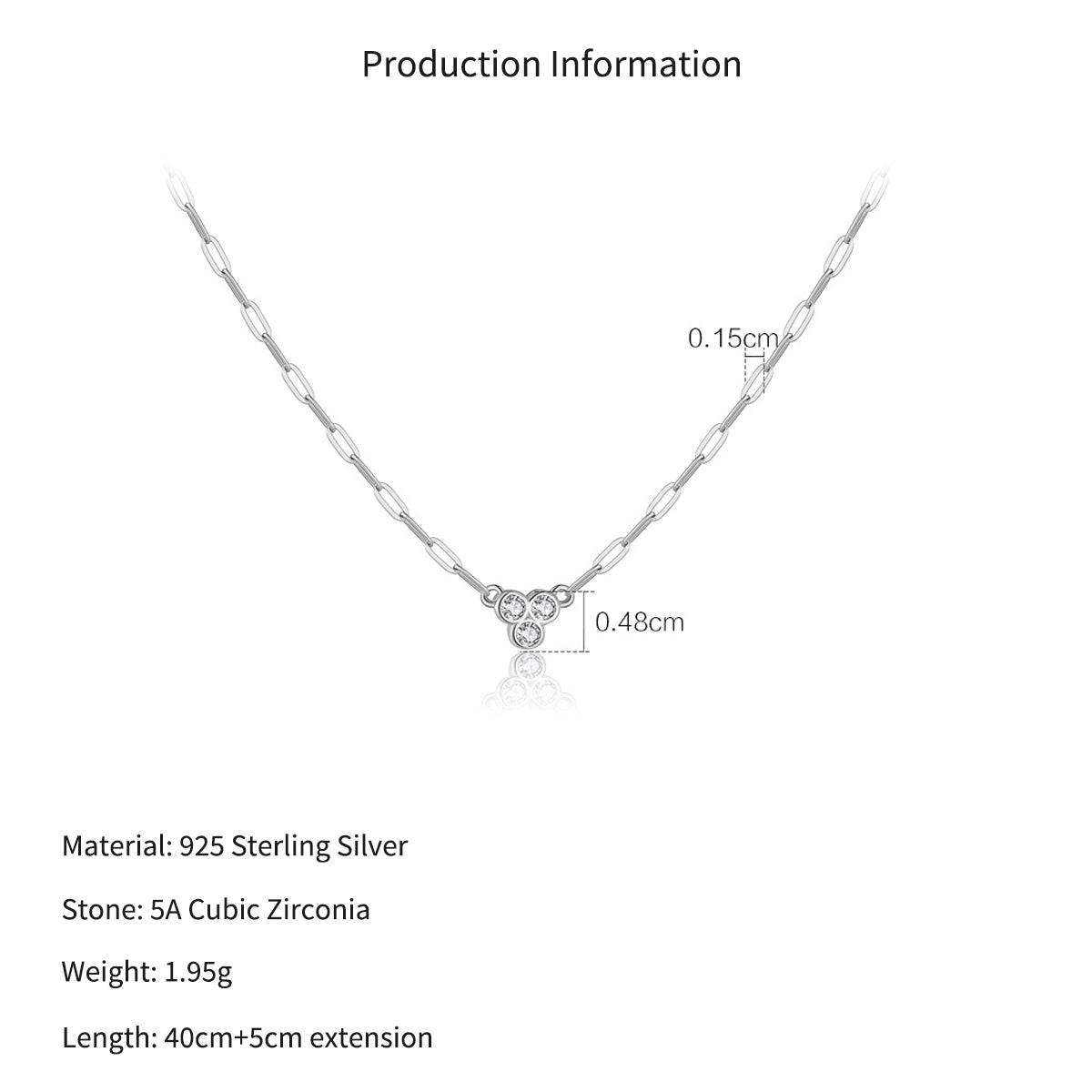 925 Sterling Silver Three Stone Paperclip Chain Necklace 80200569