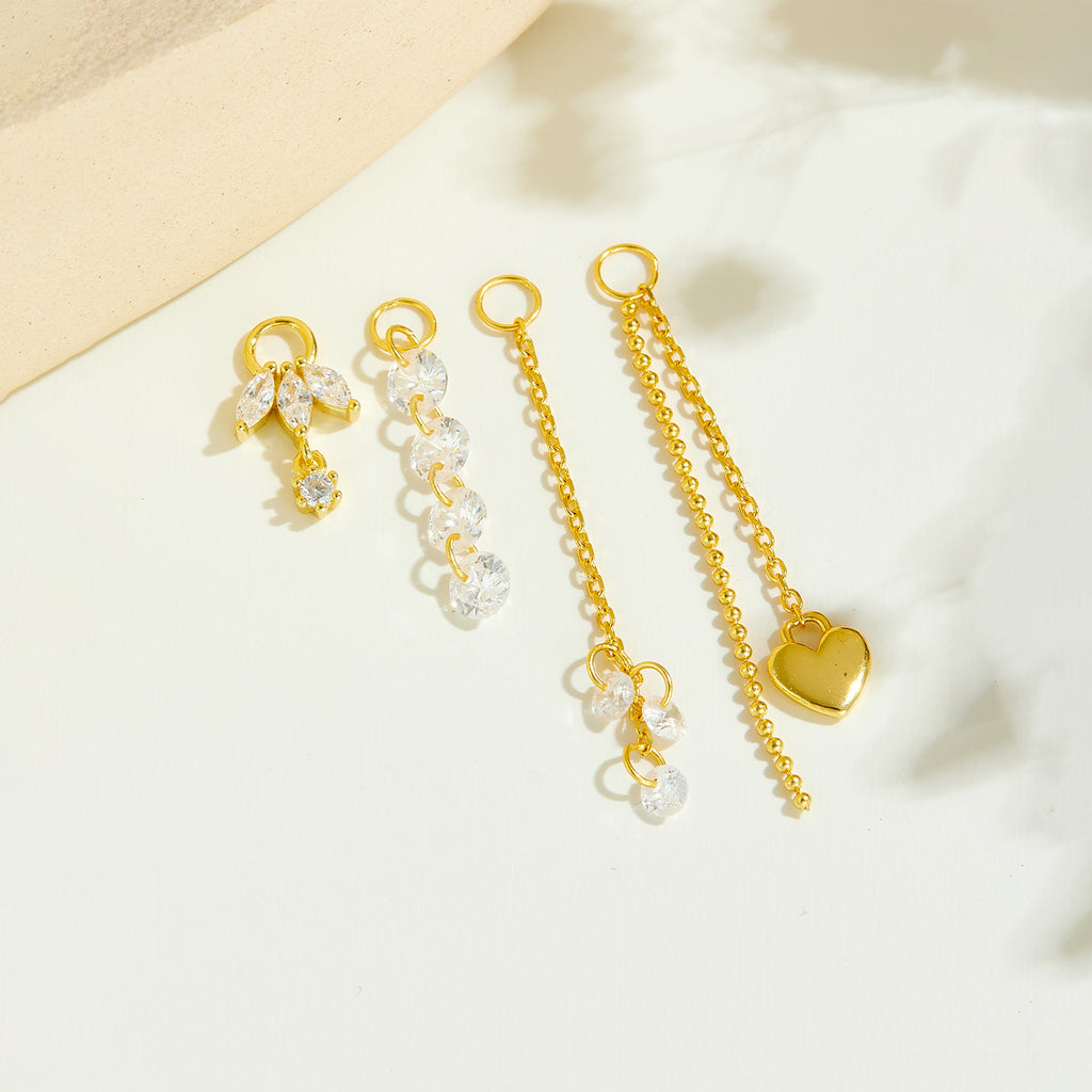 925 Sterling Silver Heart Tassel Dangle Charm 90100057