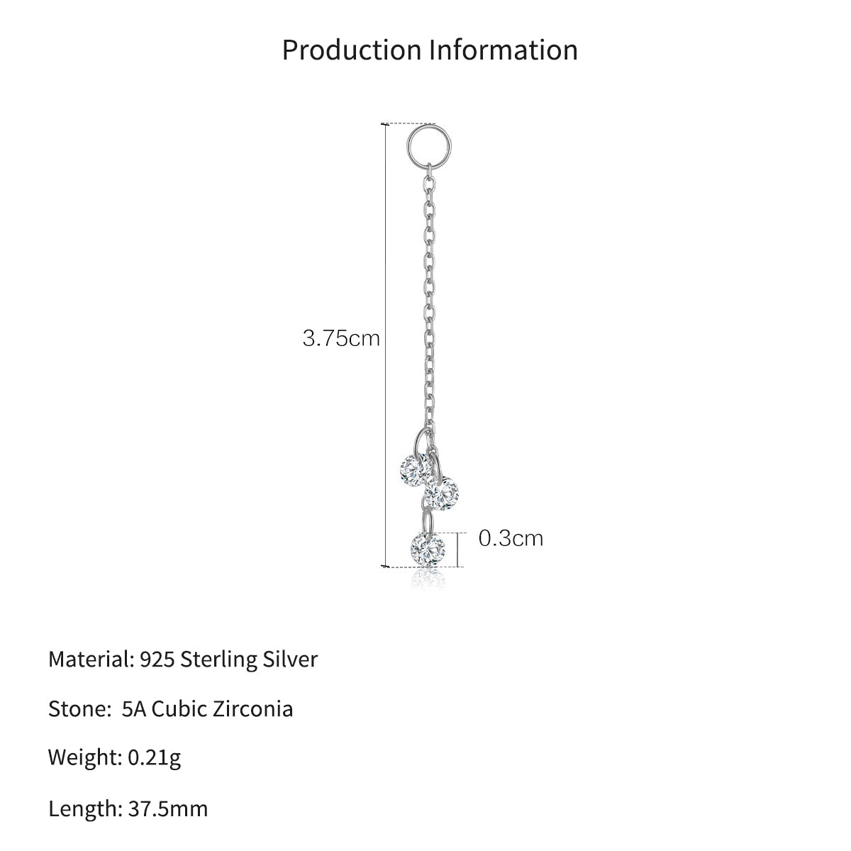 925 Sterling Silver Cubic Zirconia Tassel Dangle Charm 90100058