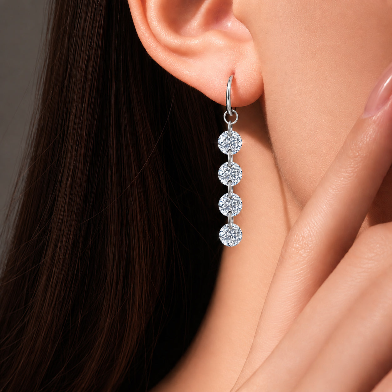 925 Sterling Silver Four CZ Linear Dangle Charm 90100059