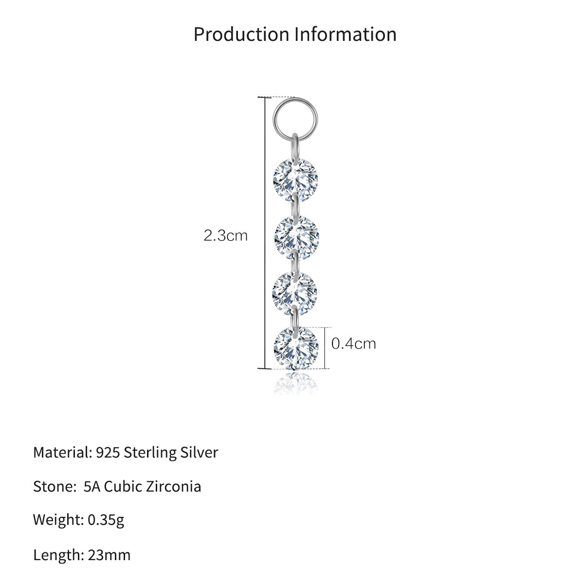 925 Sterling Silver Four CZ Linear Dangle Charm 90100059