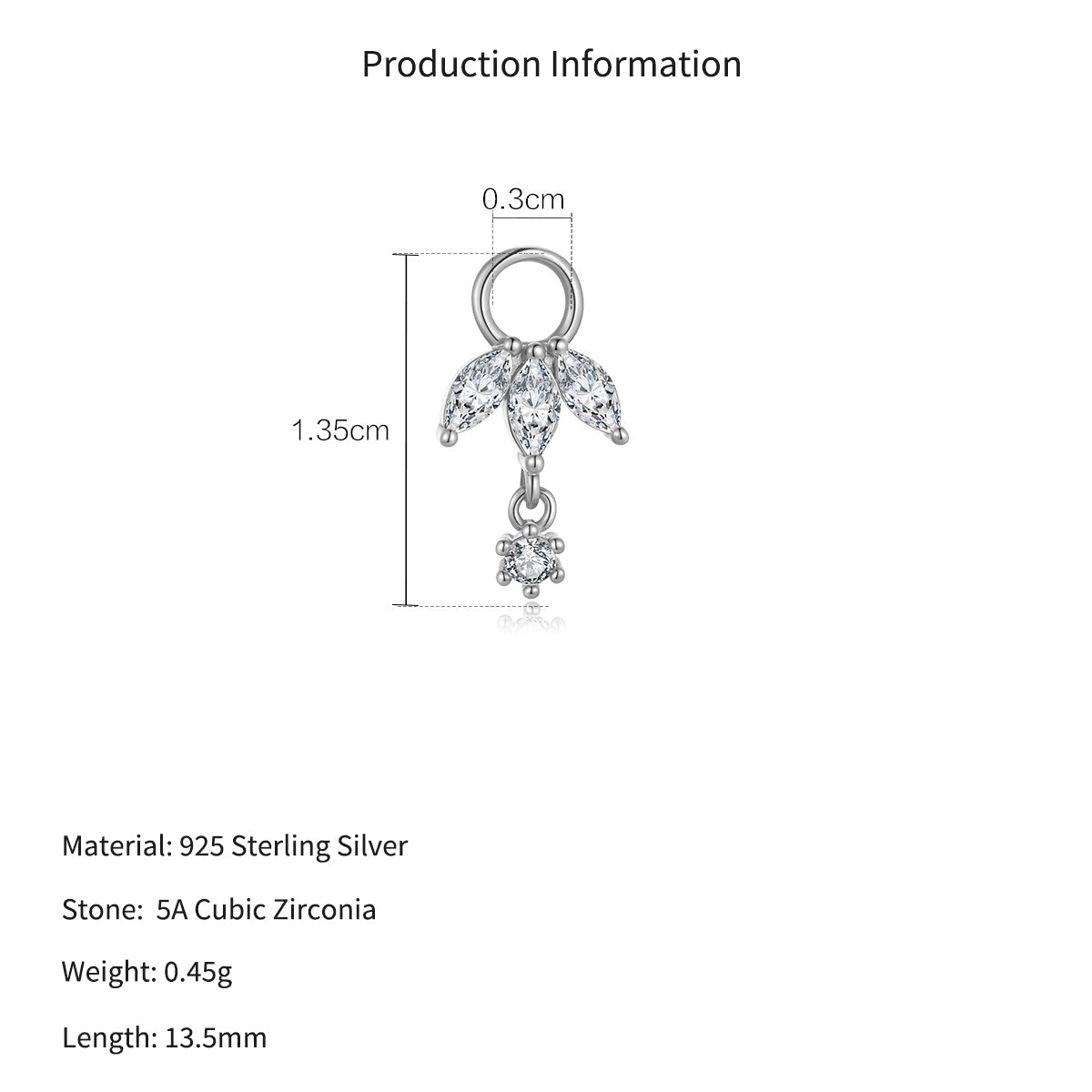 925 Sterling Silver Marquise CZ Eye Dangle Charm 90100060