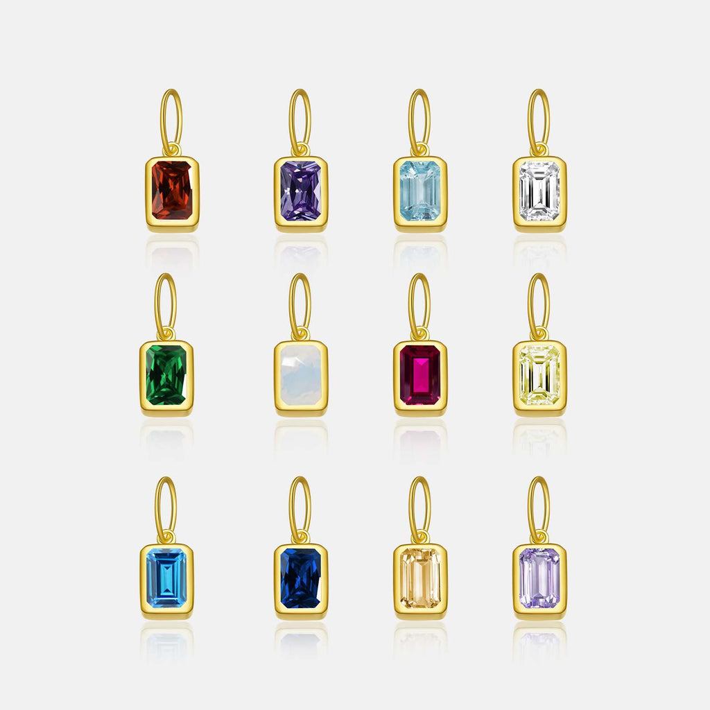 925 Sterling Silver Rectangular Birthstone CZ Charm Pendant 90200094