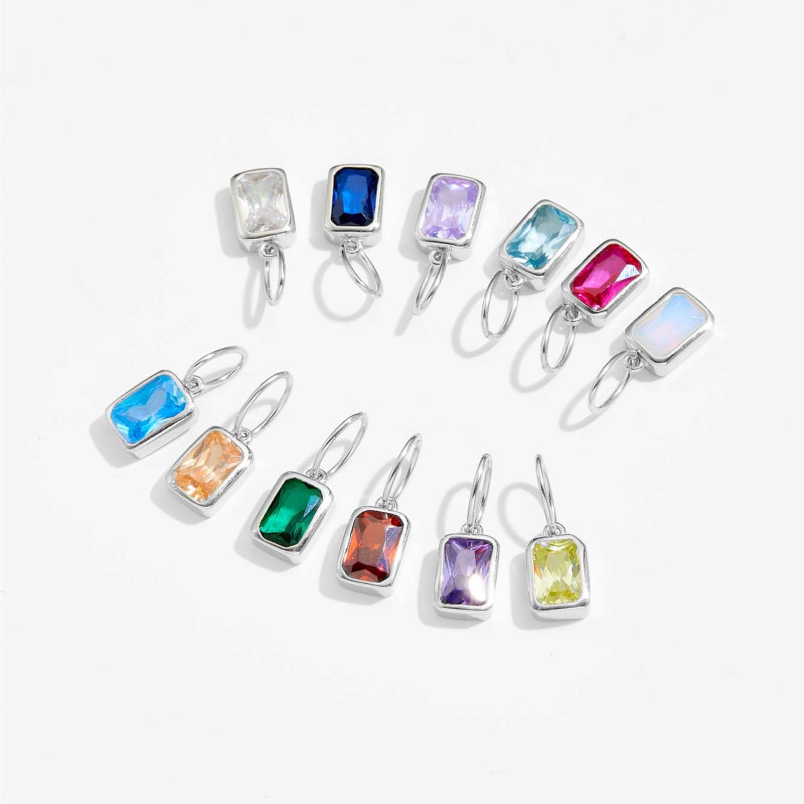 925 Sterling Silver Rectangular Birthstone CZ Charm Pendant 90200095