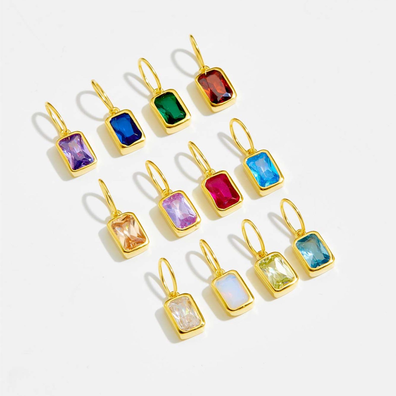 925 Sterling Silver Rectangular Birthstone CZ Charm Pendant 90200094