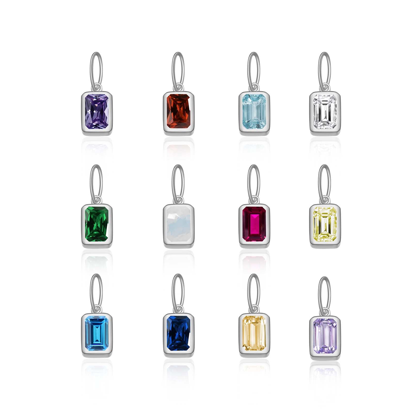 925 Sterling Silver Rectangular Birthstone CZ Charm Pendant 90200095