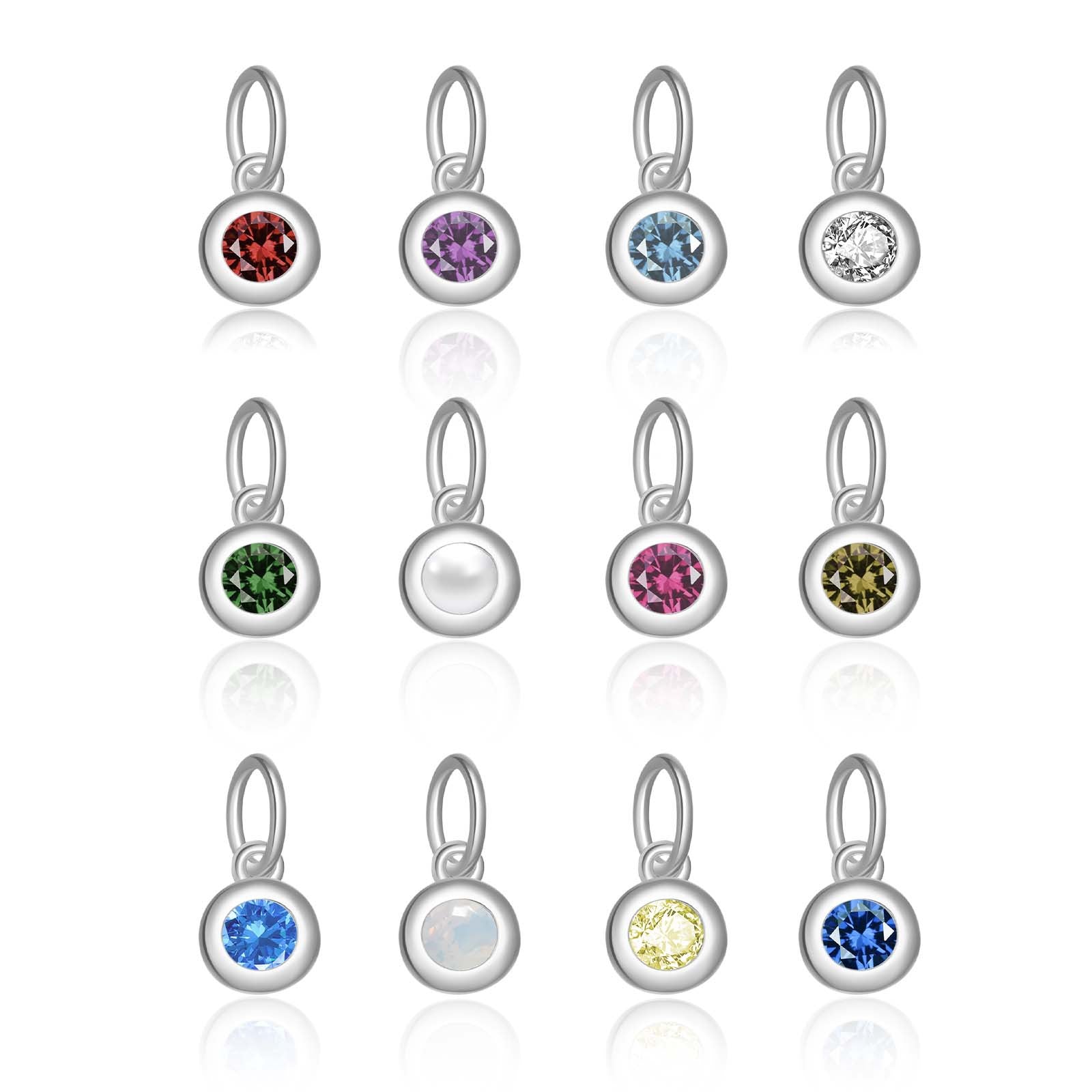 925 Sterling Silver Round Birthstone CZ Charm Pendant 90200097