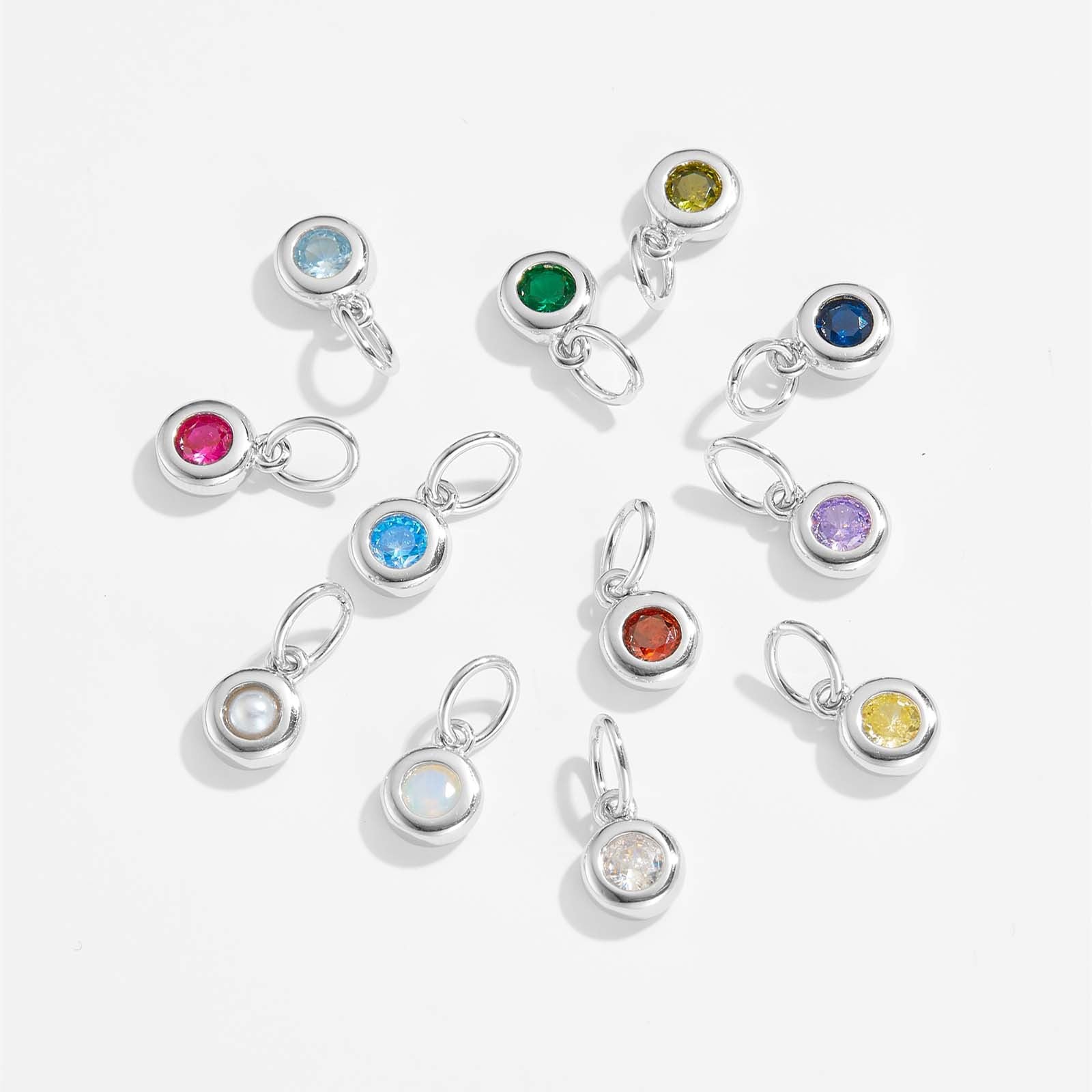 925 Sterling Silver Round Birthstone CZ Charm Pendant 90200097