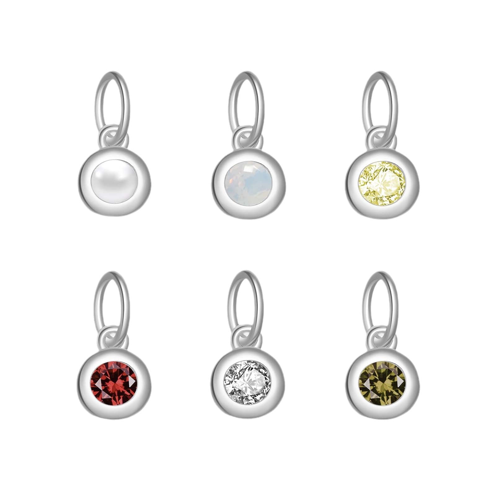 925 Sterling Silver Round Birthstone CZ Charm Pendant 90200097