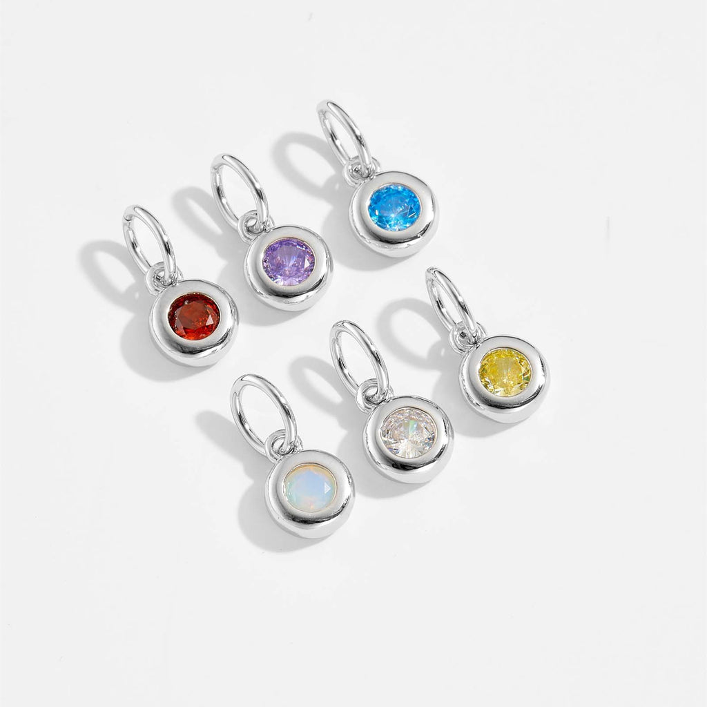 925 Sterling Silver Round Birthstone CZ Charm Pendant 90200097