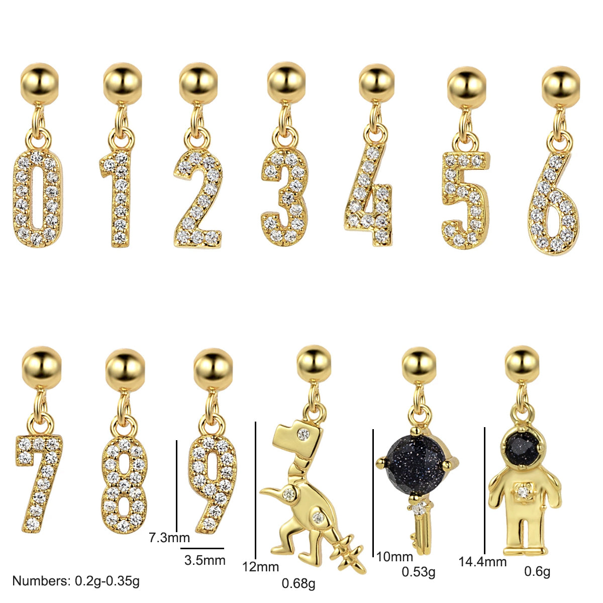 925 Sterling Silver Pave CZ Number Novelty Charm Pendant 90200105