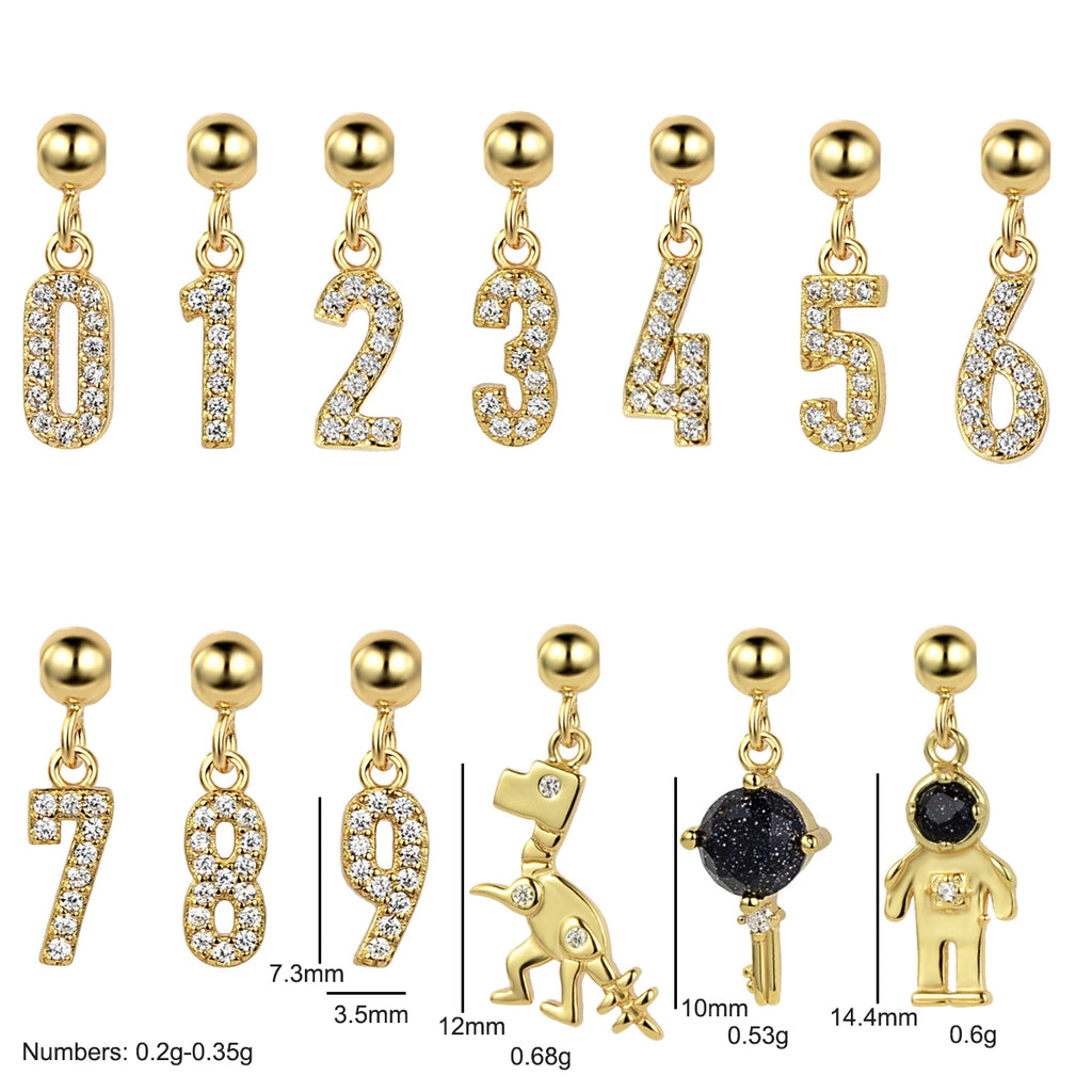925 Sterling Silver Pave CZ Number Novelty Charm Pendant 90200105