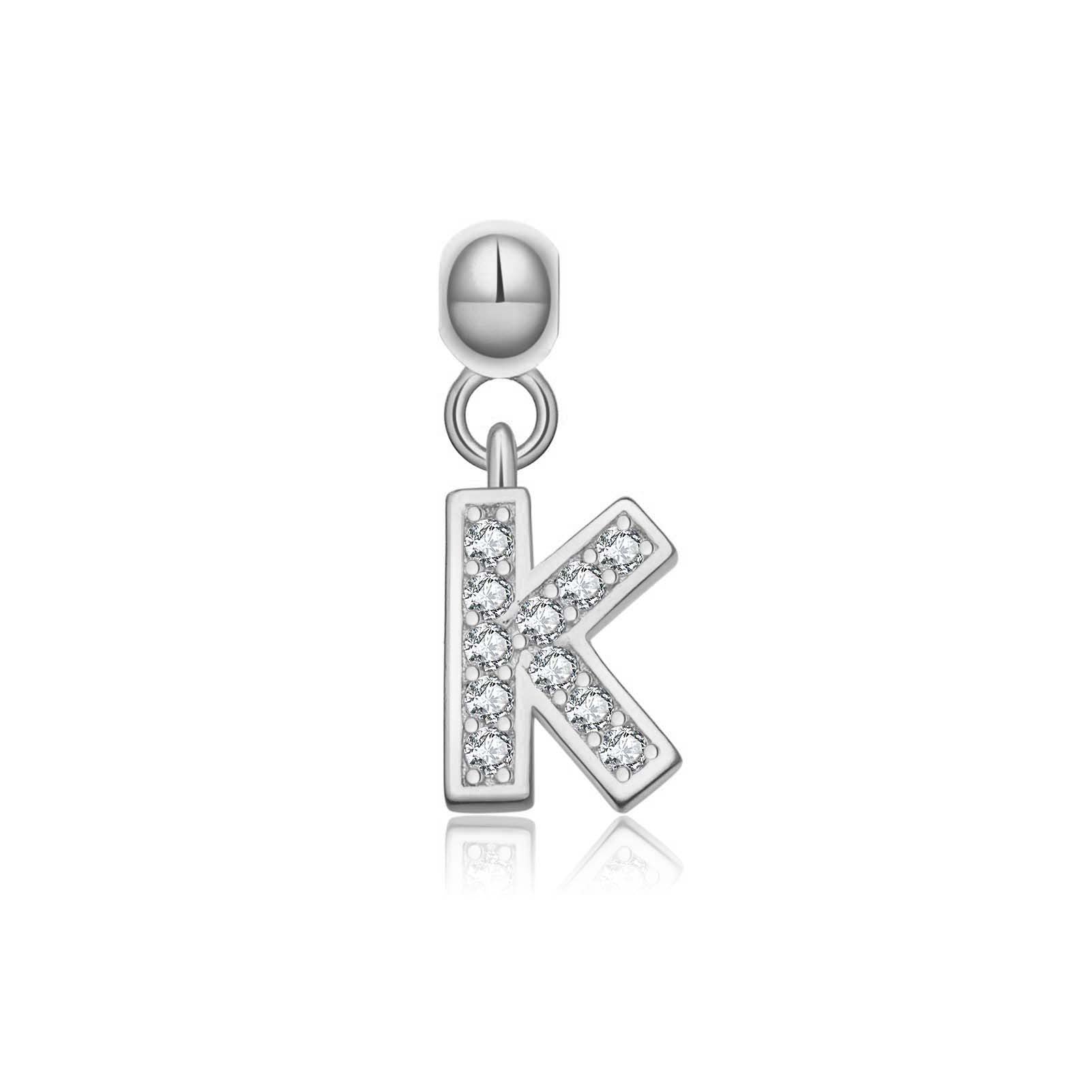 925 Sterling Silver Pave CZ Initial Letter Charm Pendant 90200107