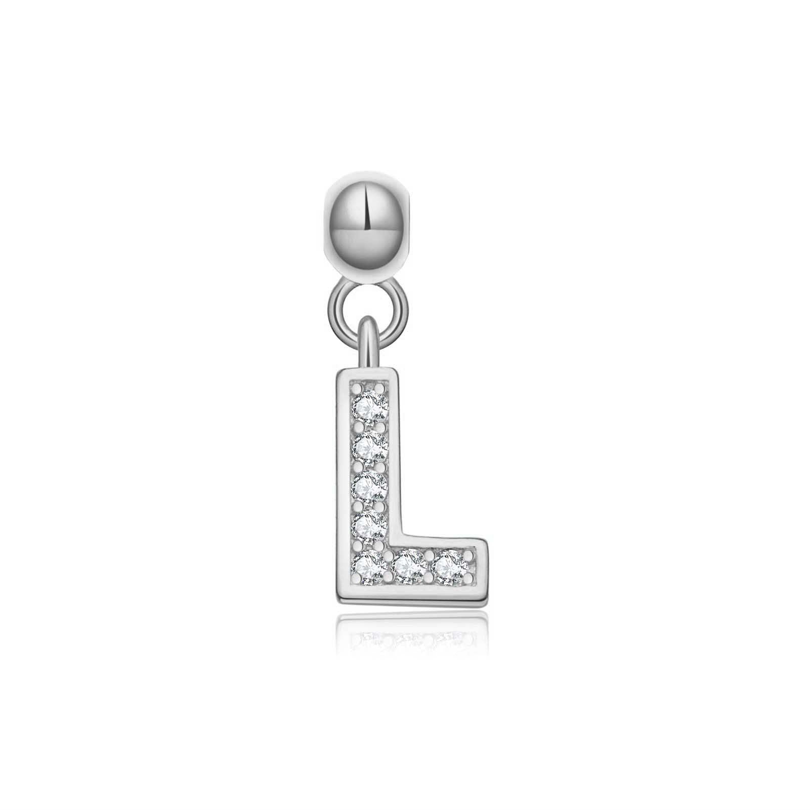 925 Sterling Silver Pave CZ Initial Letter Charm Pendant 90200107