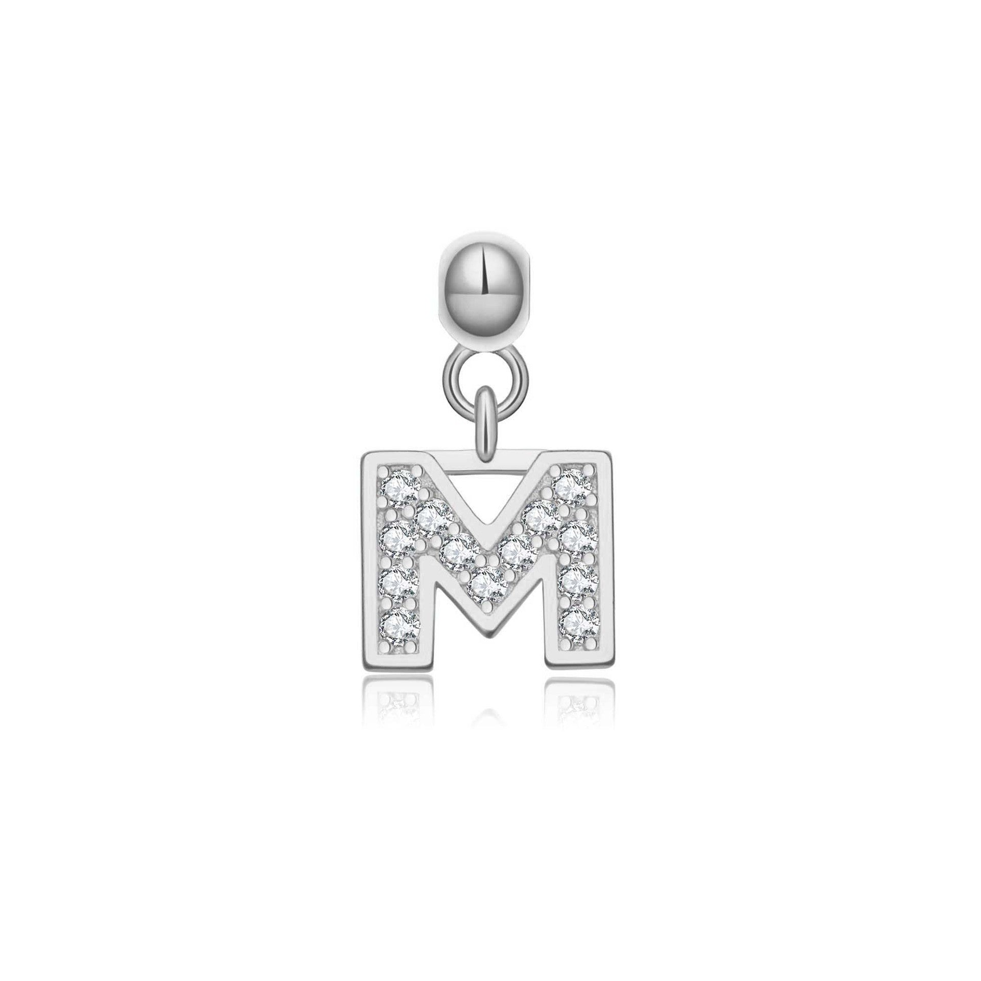 925 Sterling Silver Pave CZ Initial Letter Charm Pendant 90200107