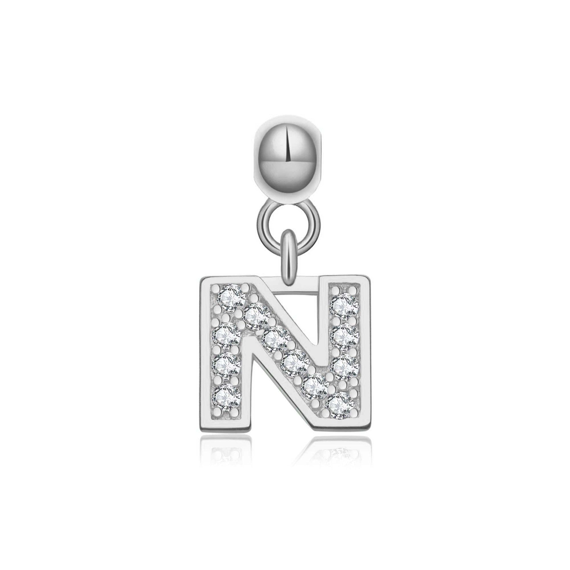 925 Sterling Silver Pave CZ Initial Letter Charm Pendant 90200107