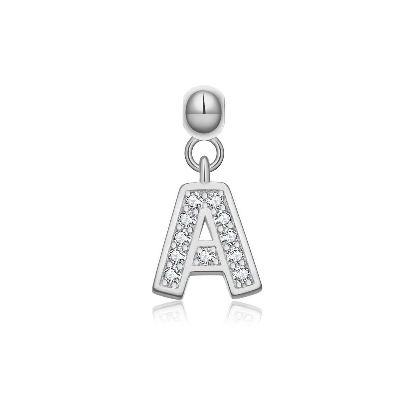 925 Sterling Silver Pave CZ Initial Letter Charm Pendant 90200107
