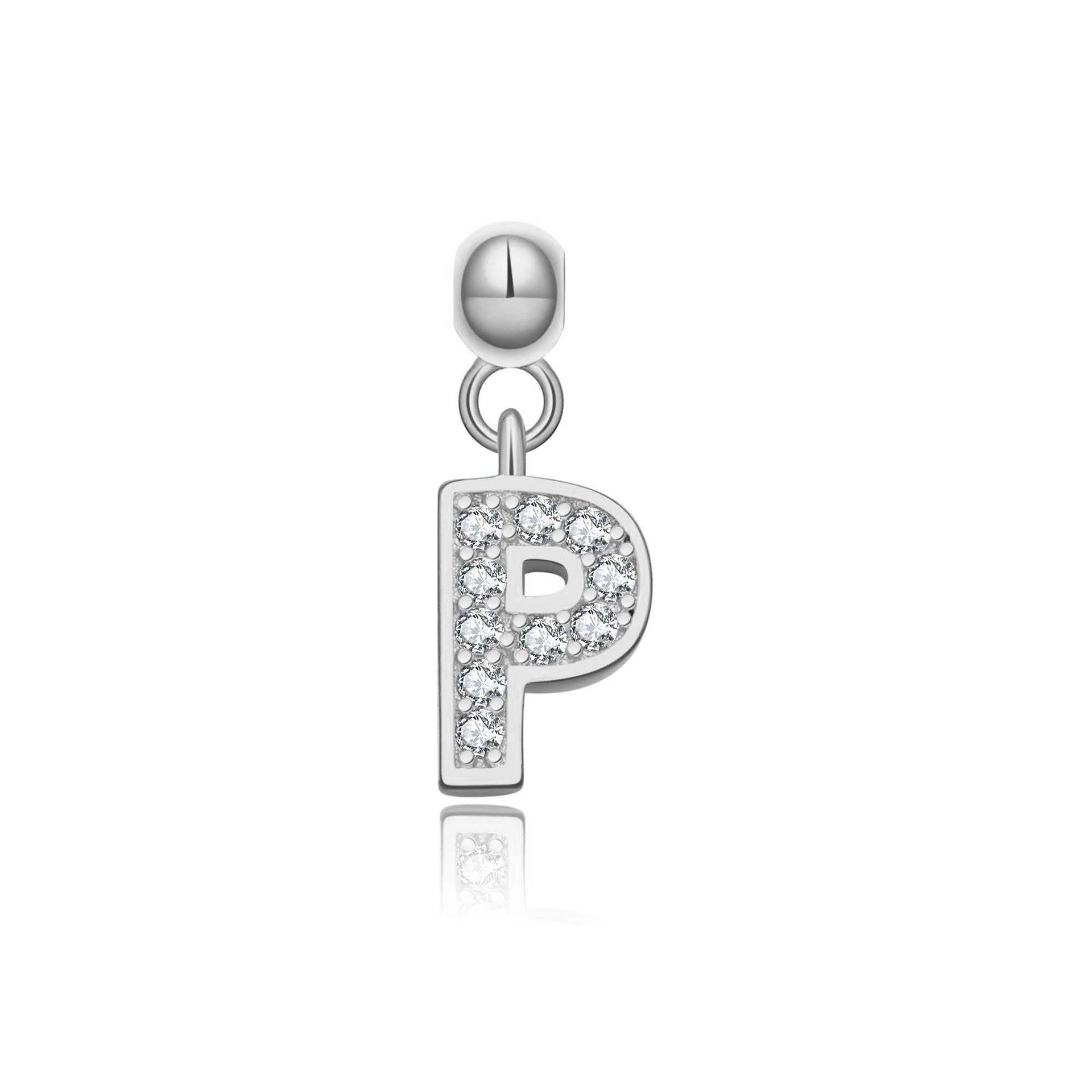 925 Sterling Silver Pave CZ Initial Letter Charm Pendant 90200107