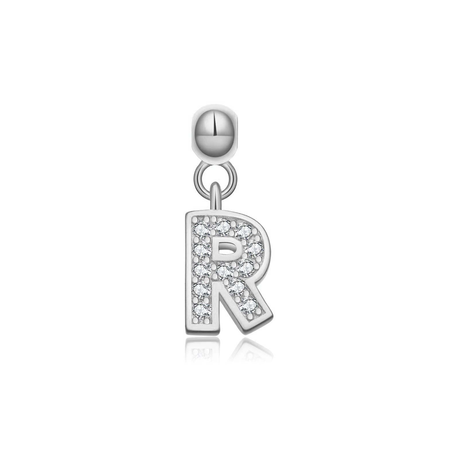 925 Sterling Silver Pave CZ Initial Letter Charm Pendant 90200107