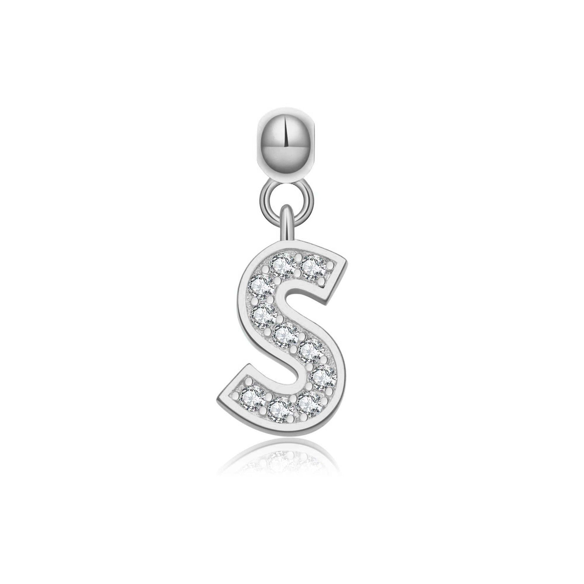 925 Sterling Silver Pave CZ Initial Letter Charm Pendant 90200107