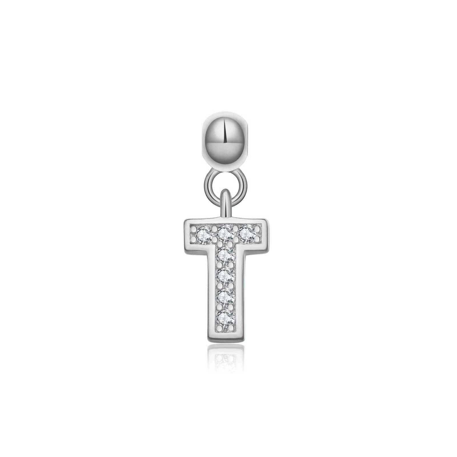 925 Sterling Silver Pave CZ Initial Letter Charm Pendant 90200107