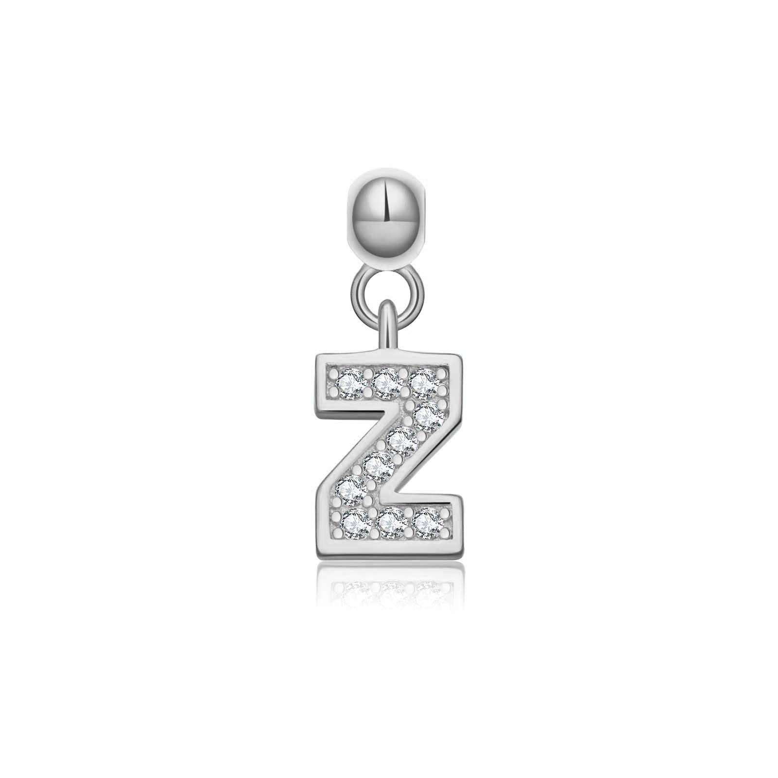 925 Sterling Silver Pave CZ Initial Letter Charm Pendant 90200107